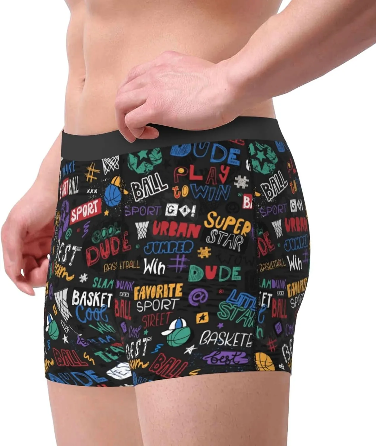 Basketball Print Boxer Briefs For Men Breathable Underwear-