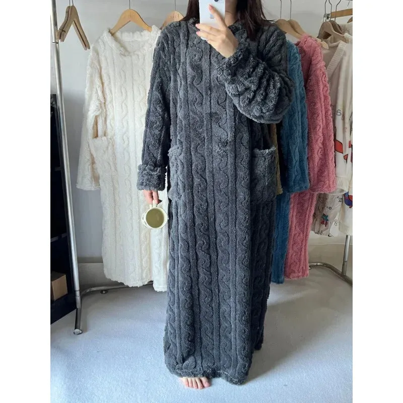 Bathrobe women's bathrobe coral padded thickened warm pajamas dress winter college students homewear plus size women's clothes c