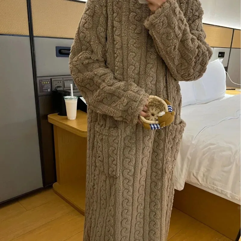 Bathrobe women's bathrobe coral padded thickened warm pajamas dress winter college students homewear plus size women's clothes c