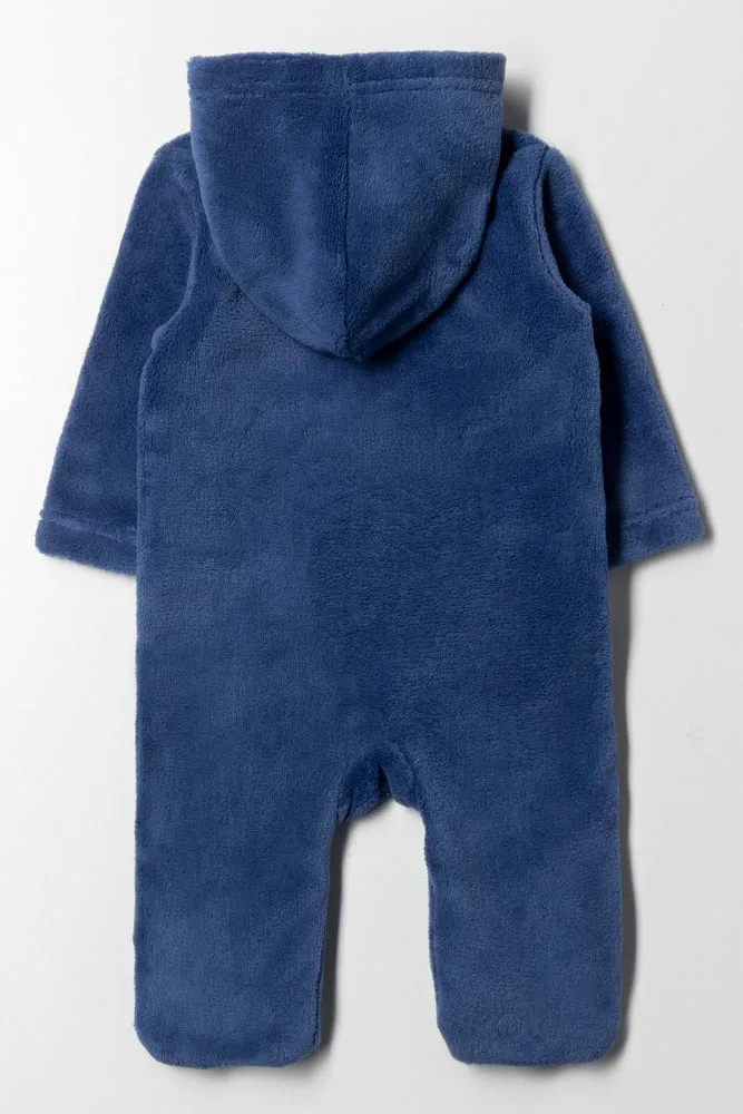 Bear Coral Fleece Babygrow Blue