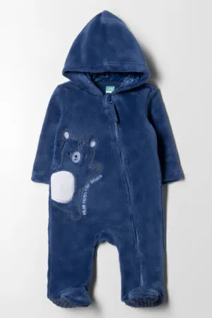 Bear Coral Fleece Babygrow Blue