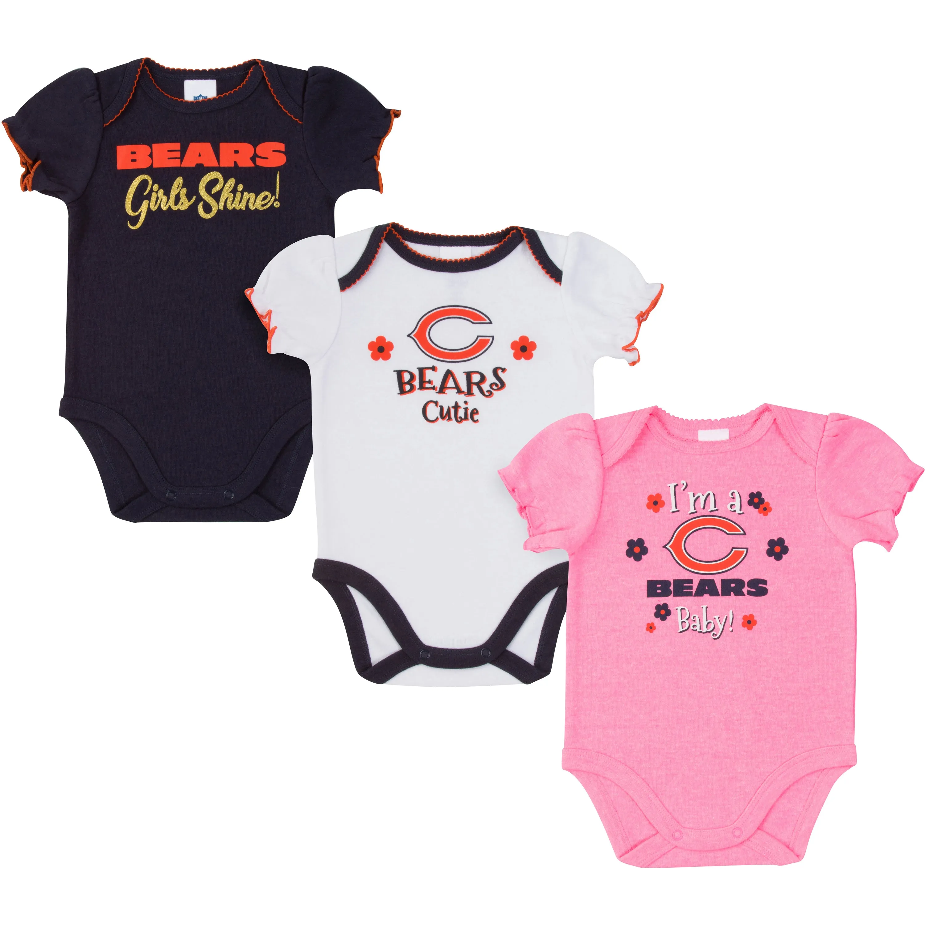 Bears Girls Shine 3 Pack Short Sleeved Onesies