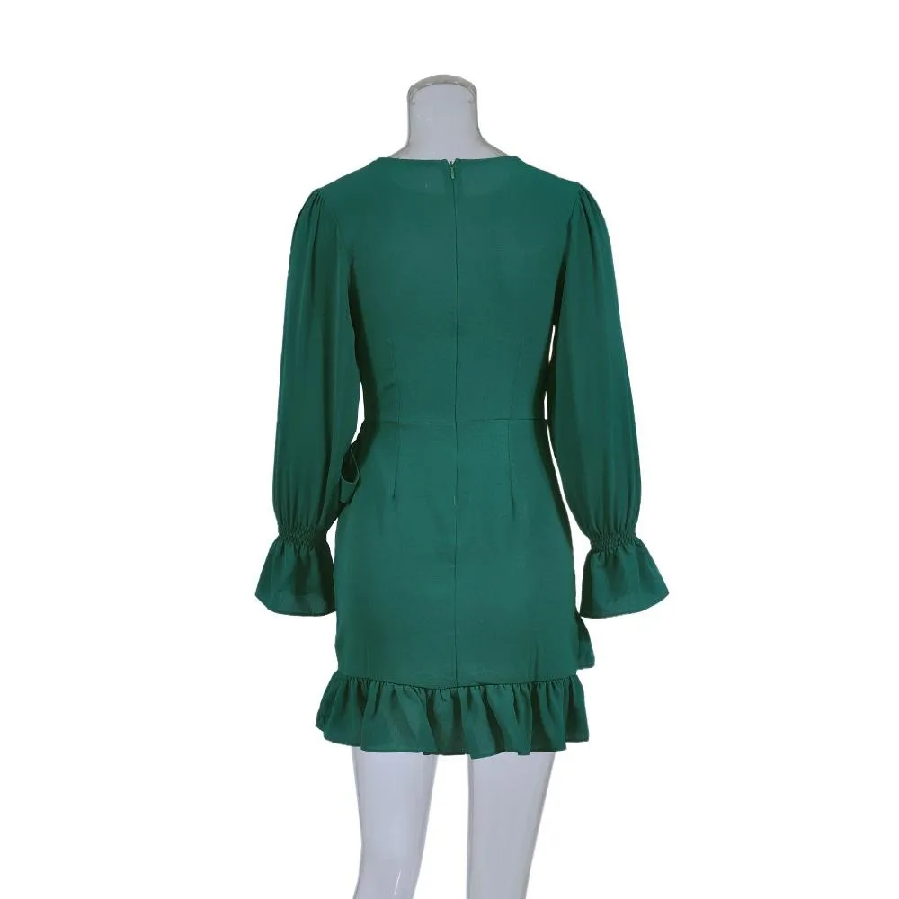 Bell Long Sleeve Ruffle Mini Dress