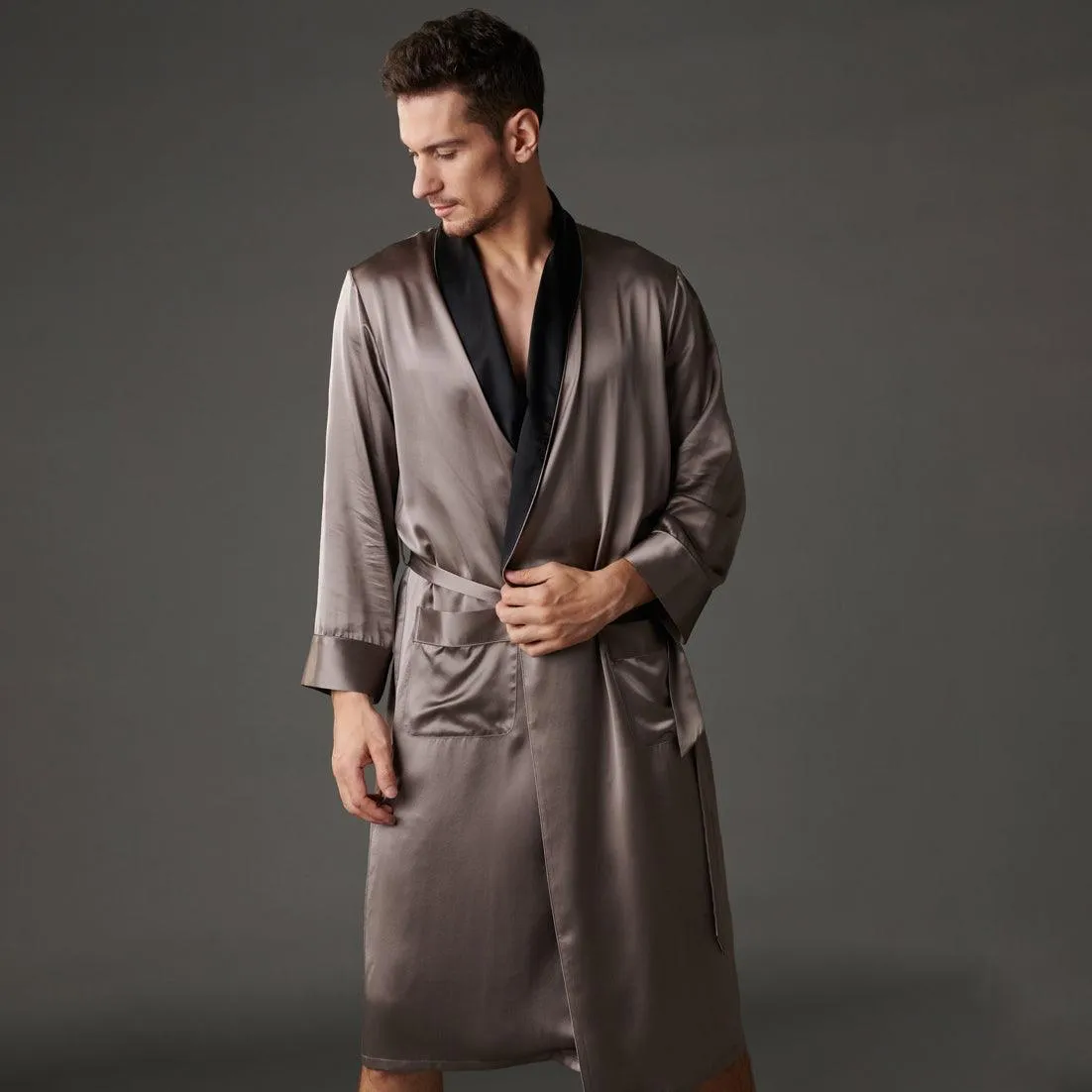 Best Luxury Silk Robe For Mens Long Sleeves Silk Sleepwear Silk Bathrobe
