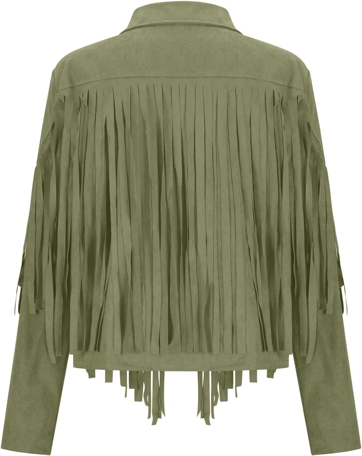 Binmer Fashion Faux Suede Tassel Jacket for Women Cowboy Style Fringe Cropped Coat Casual Long Sleeve Slim Moto Short Outwear