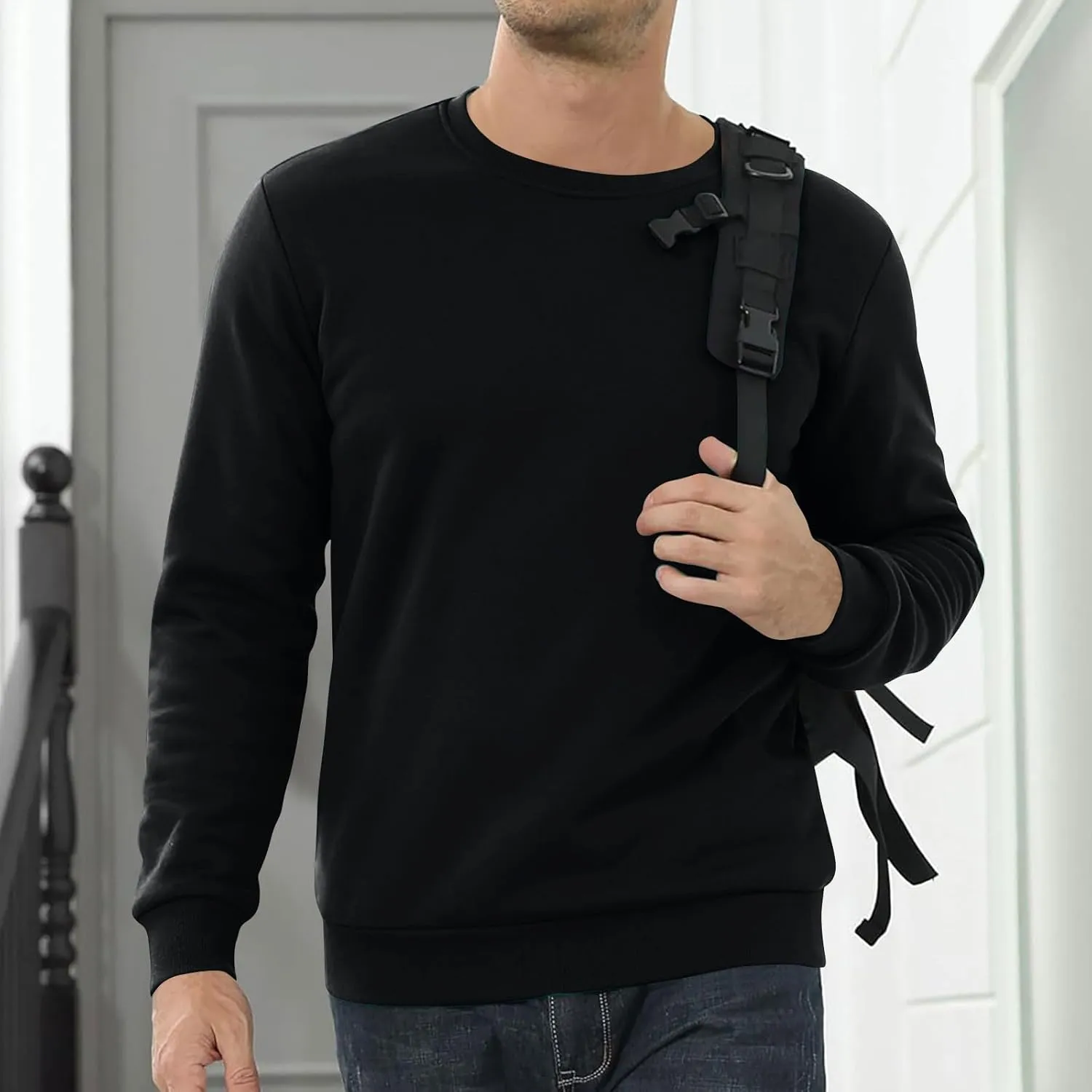 Binmer Men's Crewneck Sweatshirt Winter Warm Sherpa Lined Pullover Tops Plus Size Fleece Thermal Sweater for Cold Weather