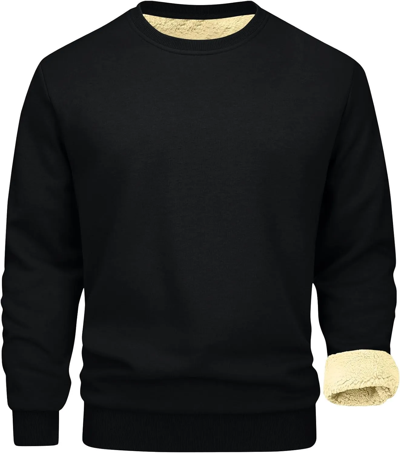 Binmer Men's Crewneck Sweatshirt Winter Warm Sherpa Lined Pullover Tops Plus Size Fleece Thermal Sweater for Cold Weather
