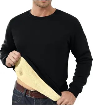 Binmer Men's Crewneck Sweatshirt Winter Warm Sherpa Lined Pullover Tops Plus Size Fleece Thermal Sweater for Cold Weather
