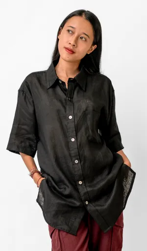 Black French Linen Shirt, 4 sizes