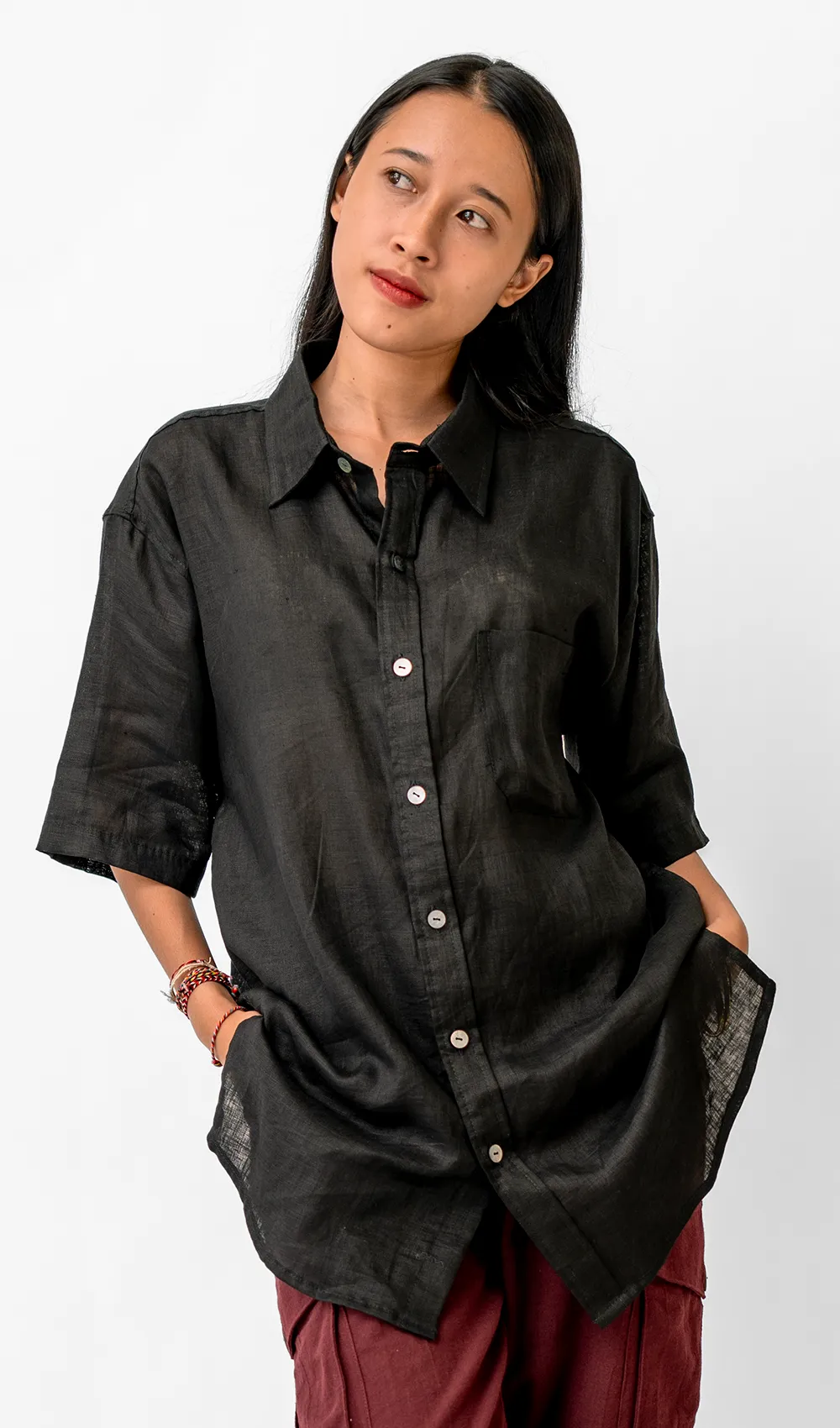 Black French Linen Shirt, 4 sizes