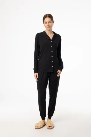 Black Long Sleeve Pajama Top and Jogger Pants