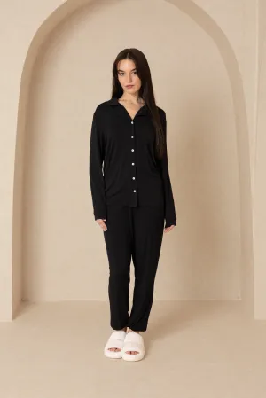 Black Long Sleeve Pajama Top and Jogger Pants