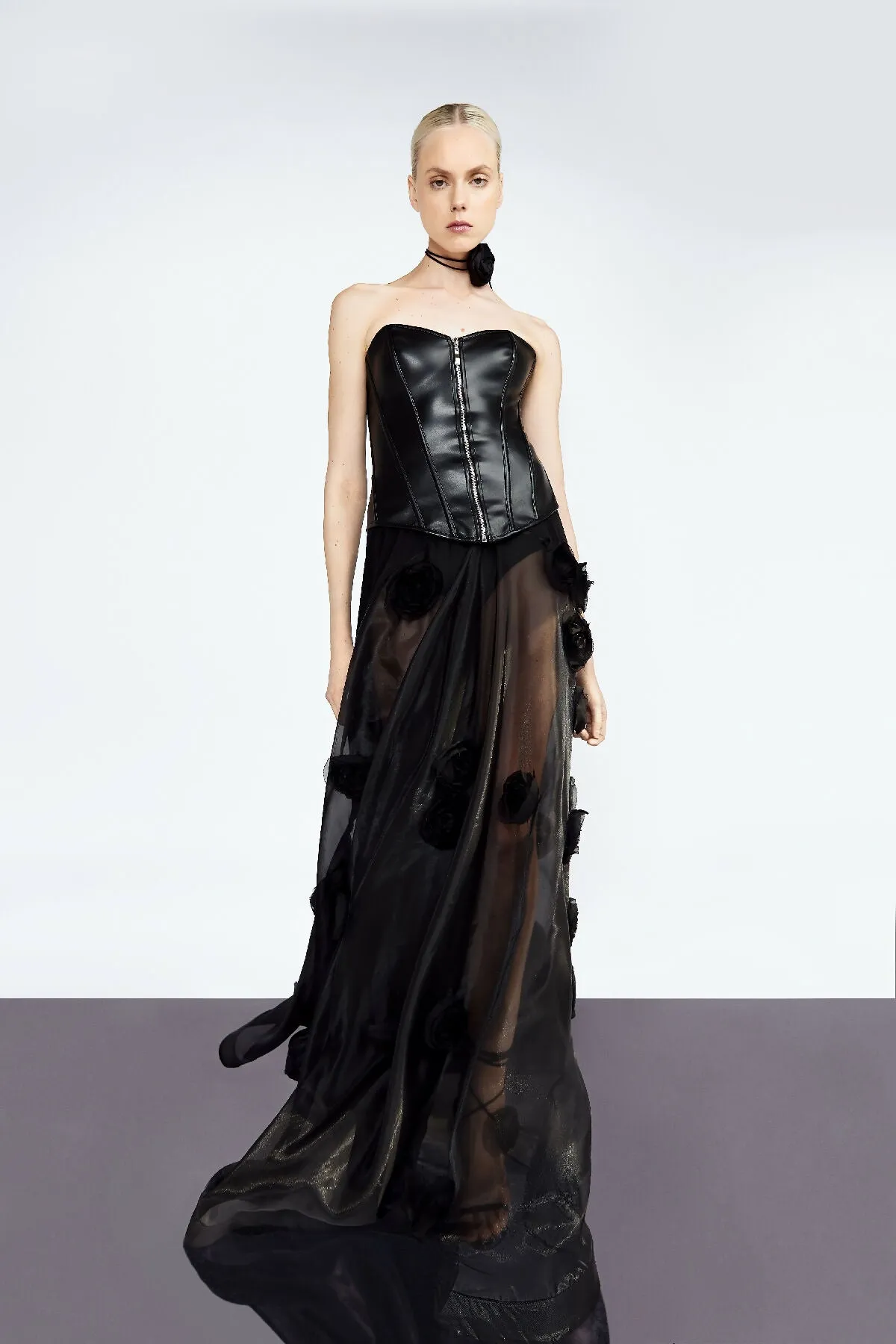 Black Organza Skirt with silk organza giant roses