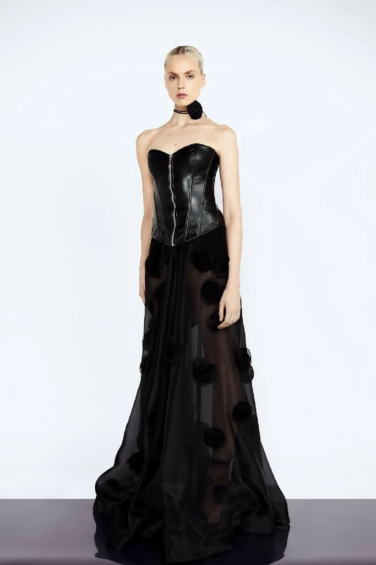 Black Organza Skirt with silk organza giant roses