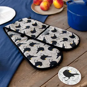 Blackbird Print Double Oven Gloves