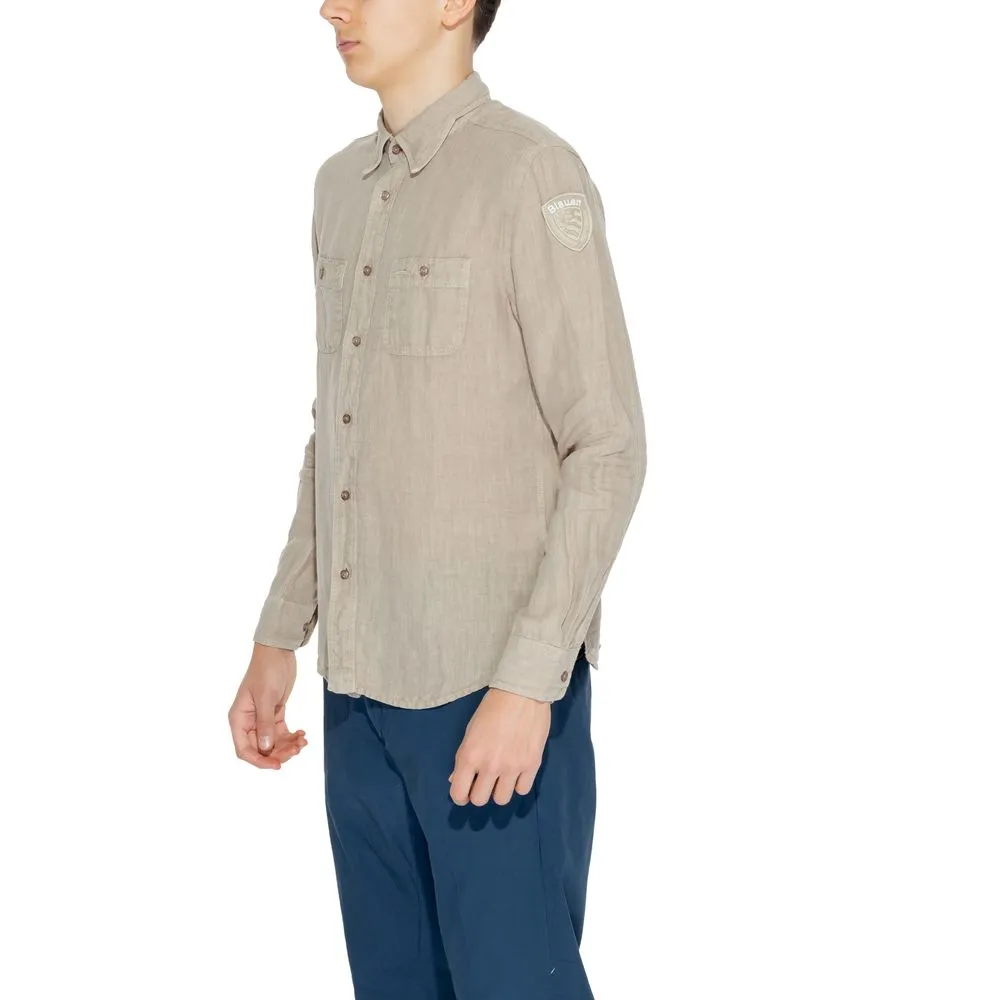 Blauer Beige Linen Shirt