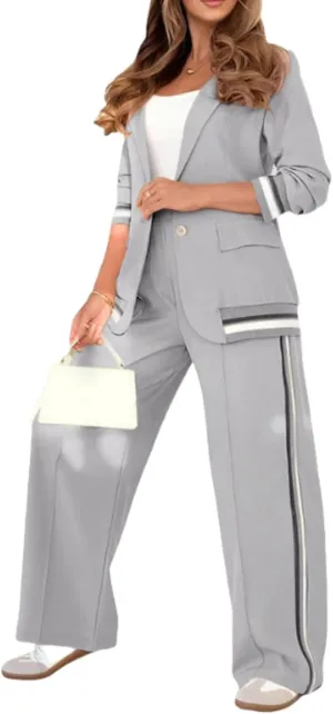 Blazer Outfits for Women 2 Piece Sets Casual Long Sleeve Jacket Wide Leg Long Pant Suit Business Work Matching Sets