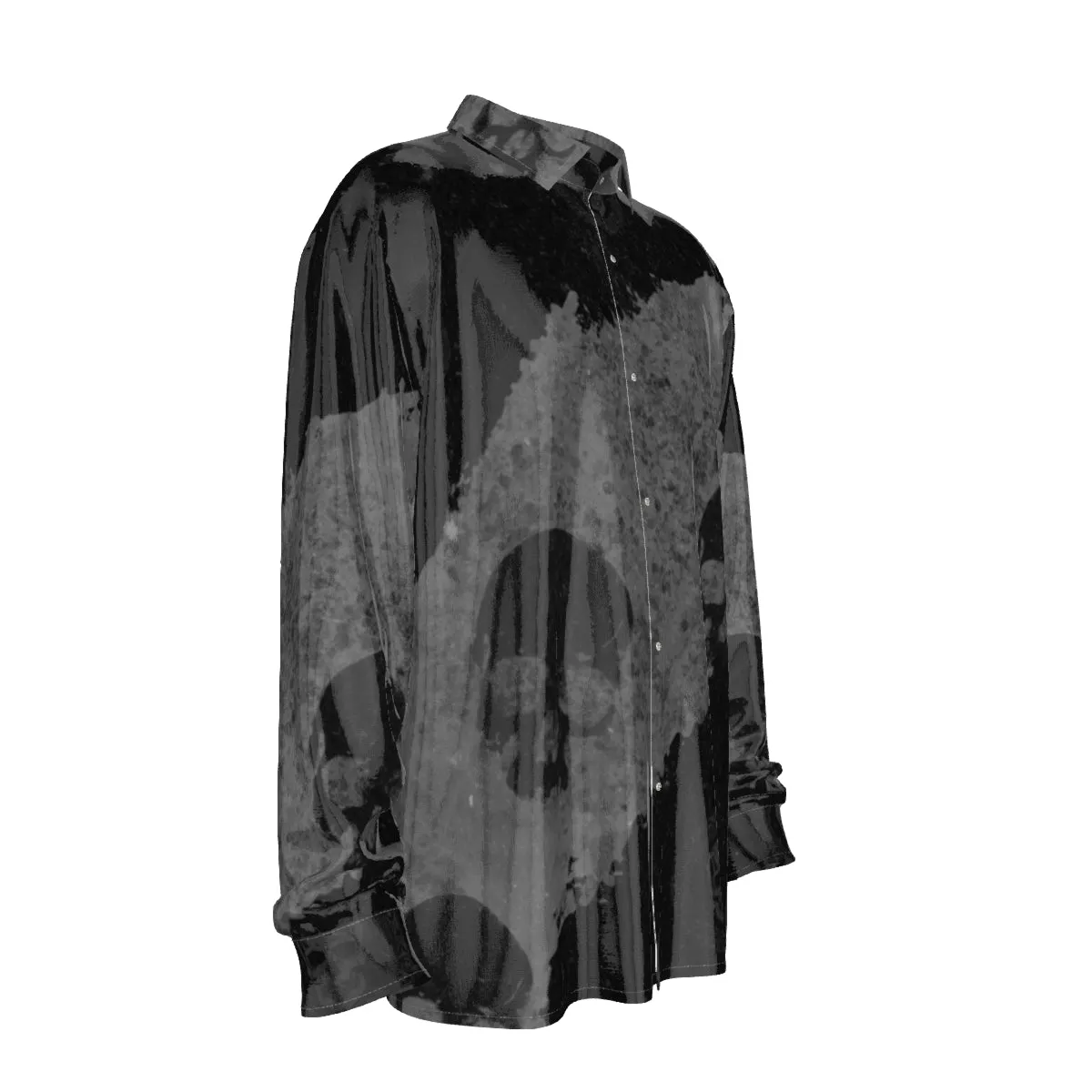 Blk/grey skull Print Men's Imitation Silk Long-Sleeved Shirt
