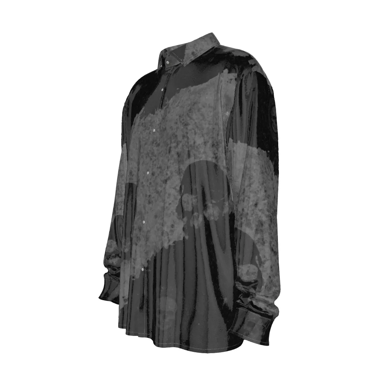 Blk/grey skull Print Men's Imitation Silk Long-Sleeved Shirt
