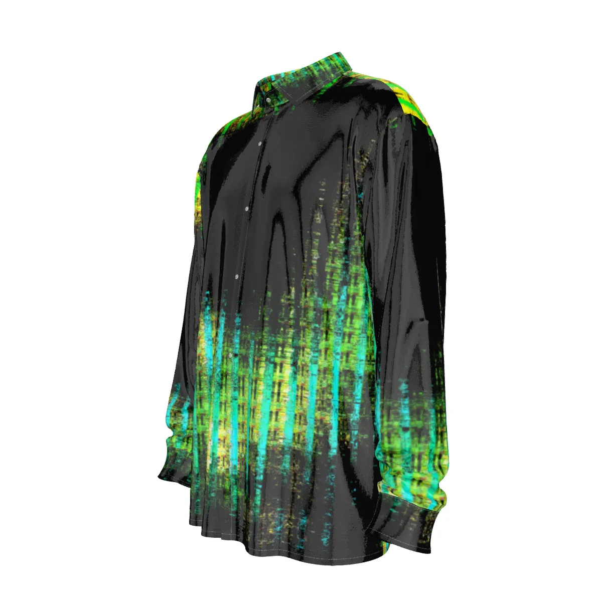 Blk/mixed abstract Print Men's Imitation Silk Long-Sleeved Shirt
