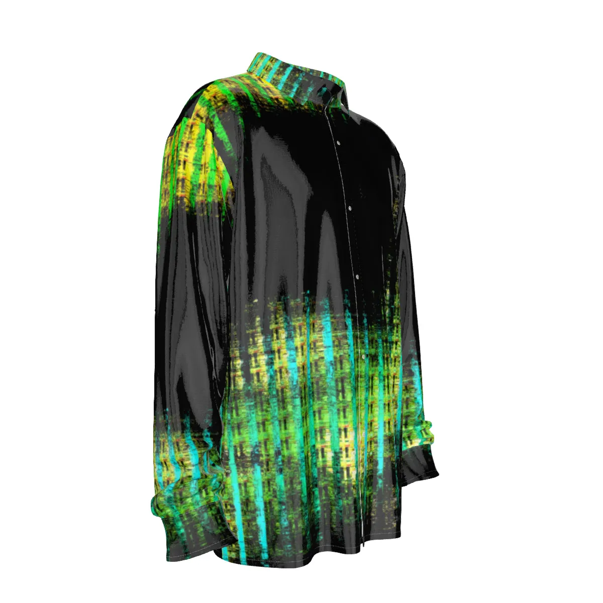 Blk/mixed abstract Print Men's Imitation Silk Long-Sleeved Shirt