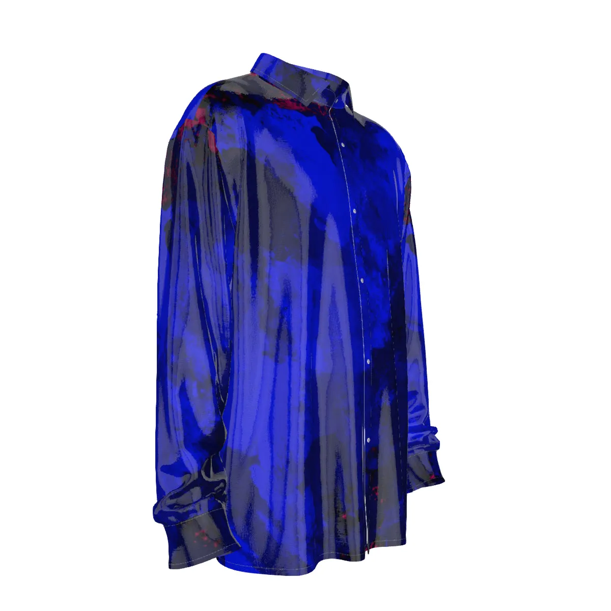 Blu/blk Print Men's Imitation Silk Long-Sleeved Shirt