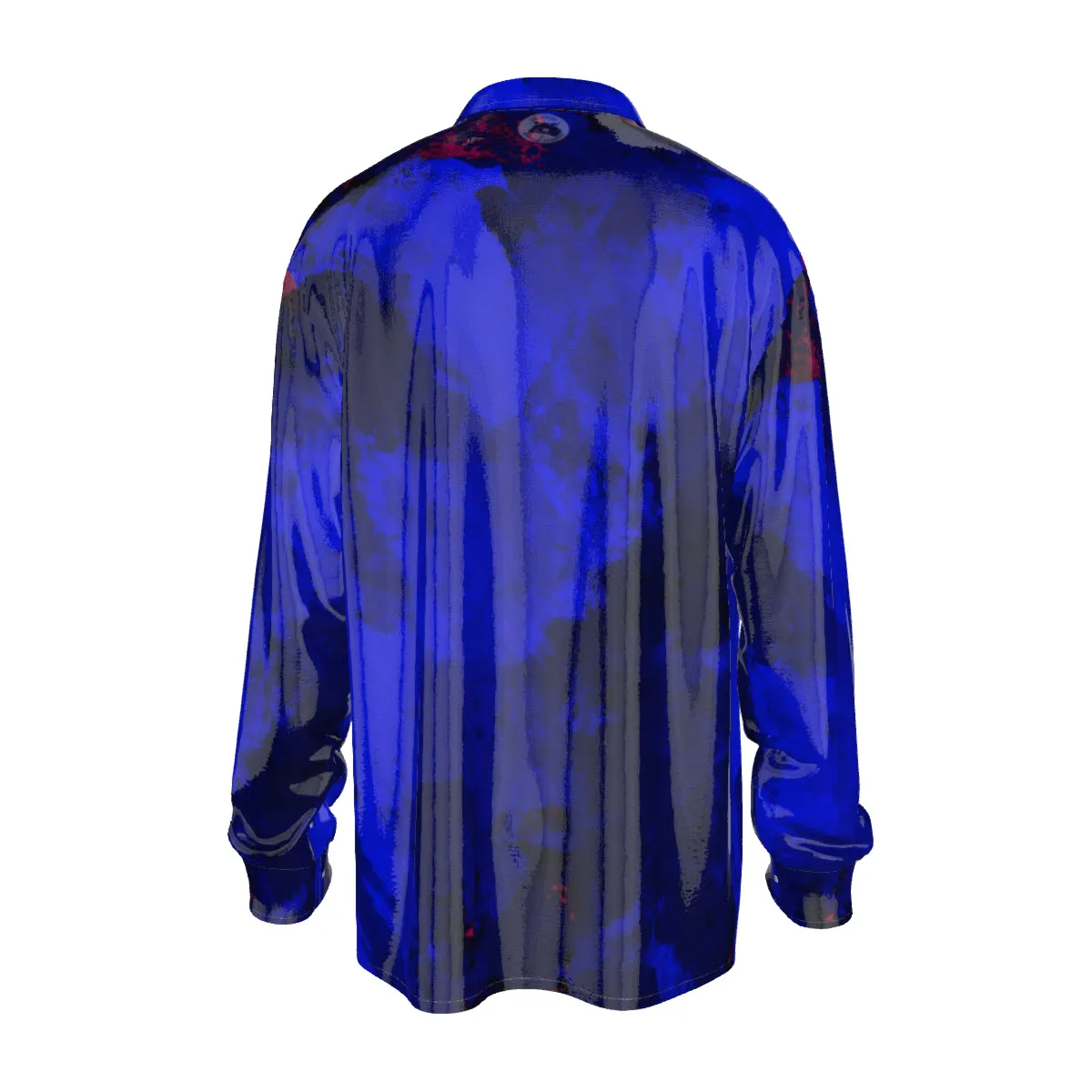 Blu/blk Print Men's Imitation Silk Long-Sleeved Shirt