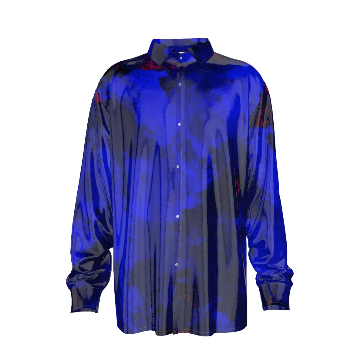 Blu/blk Print Men's Imitation Silk Long-Sleeved Shirt