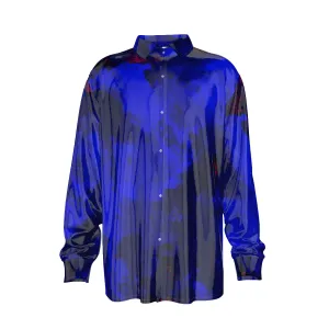 Blu/blk Print Men's Imitation Silk Long-Sleeved Shirt