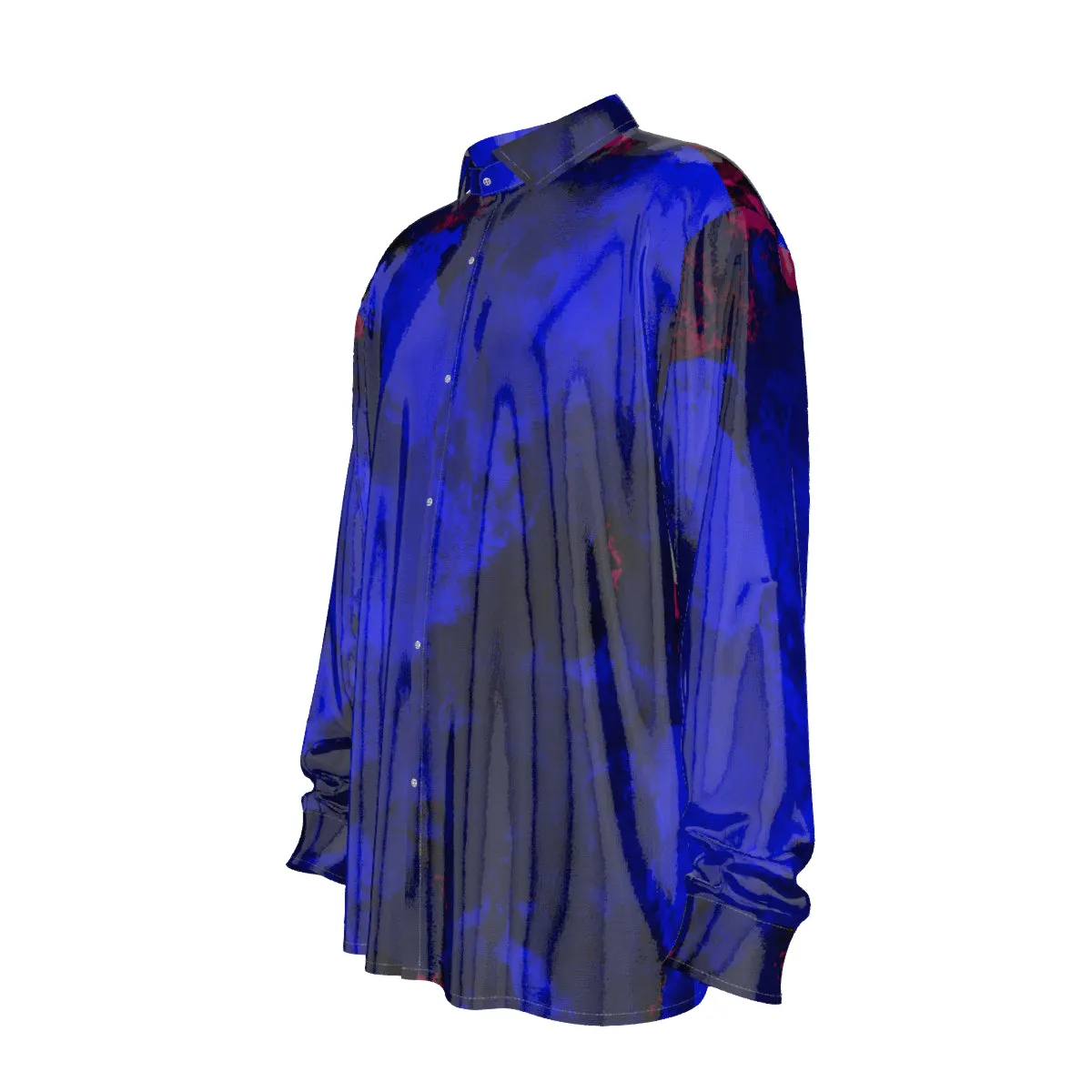 Blu/blk Print Men's Imitation Silk Long-Sleeved Shirt