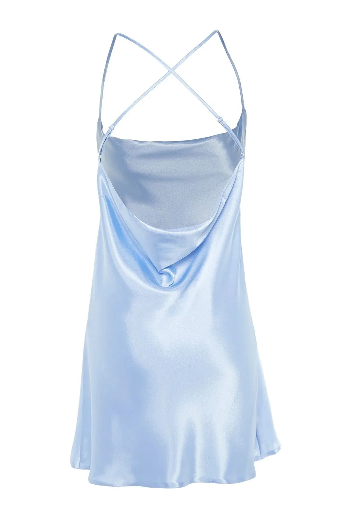 Blue Back Detailed Satin Woven Nightgown