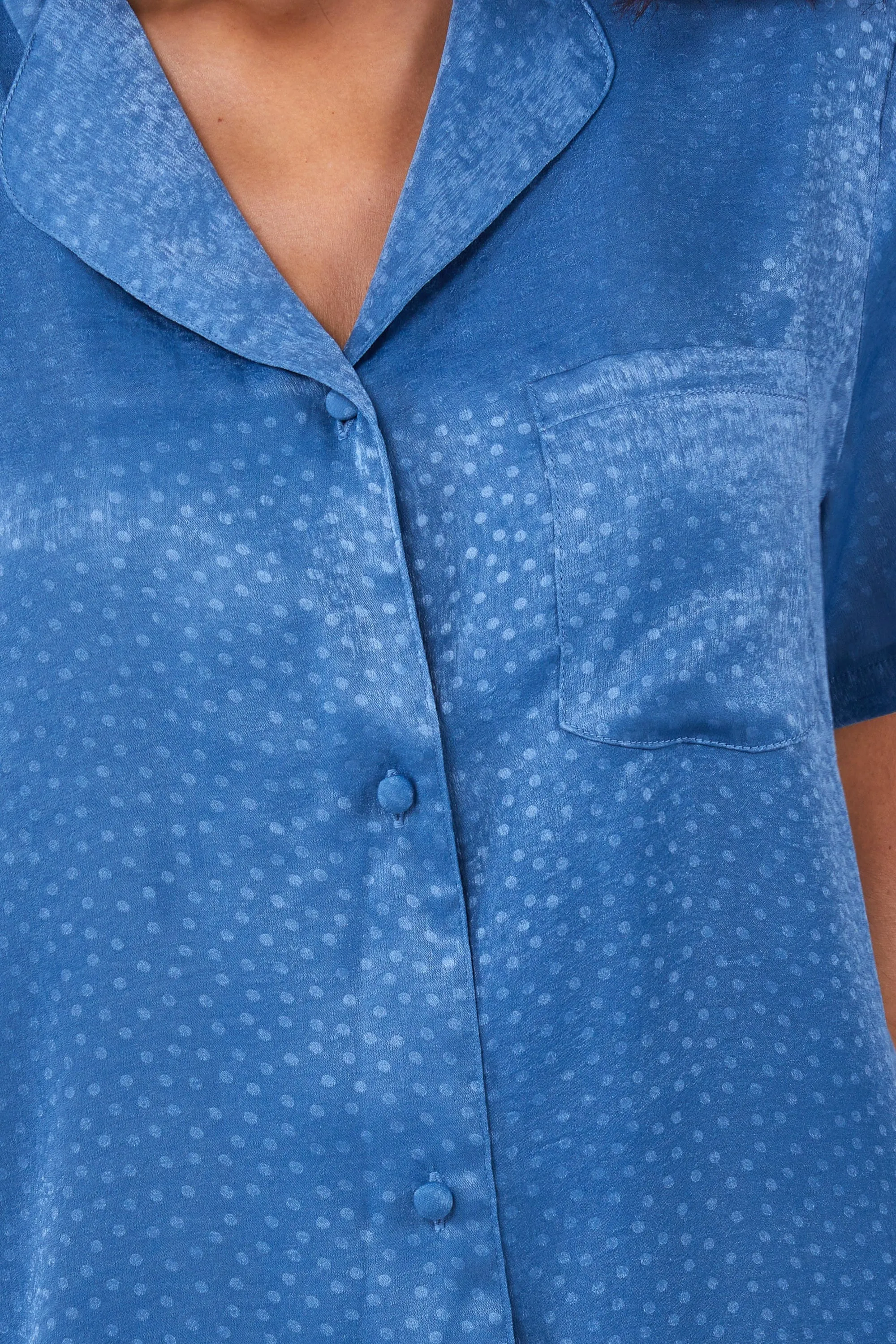 Blue Jacquard Pyjama Top & Shorts Set