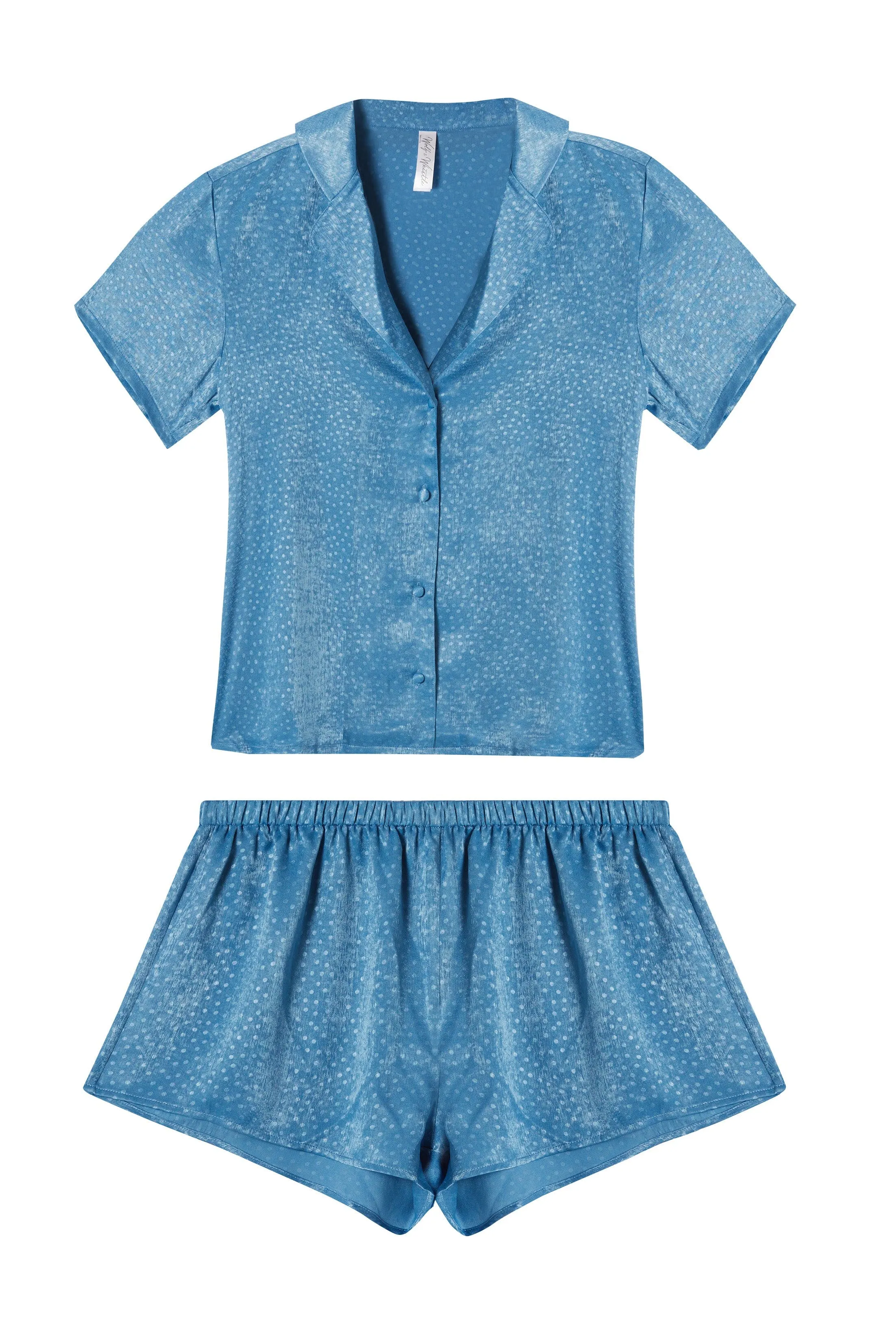 Blue Jacquard Pyjama Top & Shorts Set