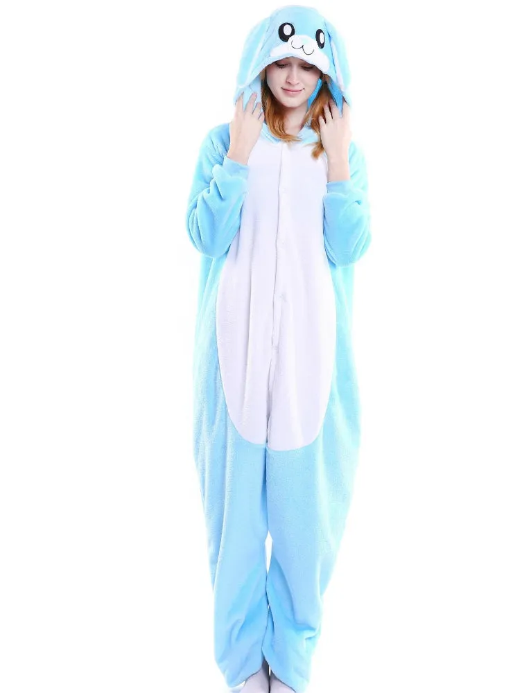 Blue Rabbit Onesies Animal Pajamas Flannel Sleepwear