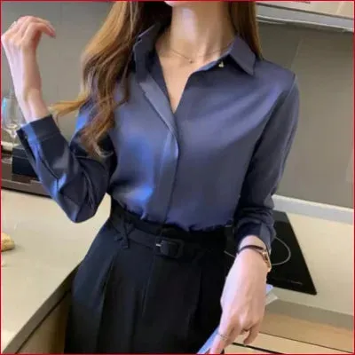 Blue Satin Silk Women’s Blouse