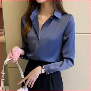 Blue Satin Silk Women’s Blouse