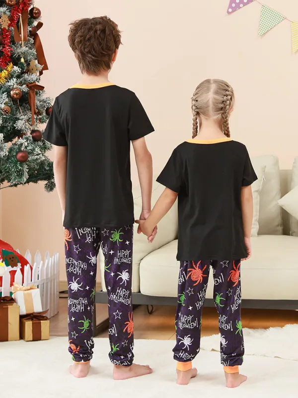 Blue Zone Planet |  Halloween Christmas Parent-Child Homewear Spider Printed Two Piece Pajamas Short Sleeve Long Pants