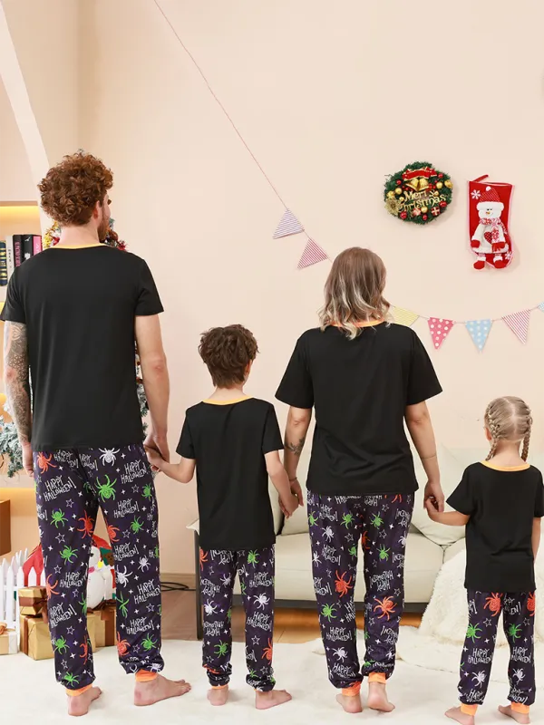 Blue Zone Planet |  Halloween Christmas Parent-Child Homewear Spider Printed Two Piece Pajamas Short Sleeve Long Pants