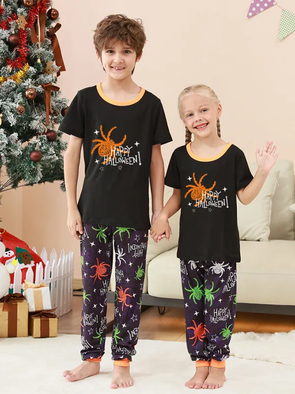 Blue Zone Planet |  Halloween Christmas Parent-Child Homewear Spider Printed Two Piece Pajamas Short Sleeve Long Pants