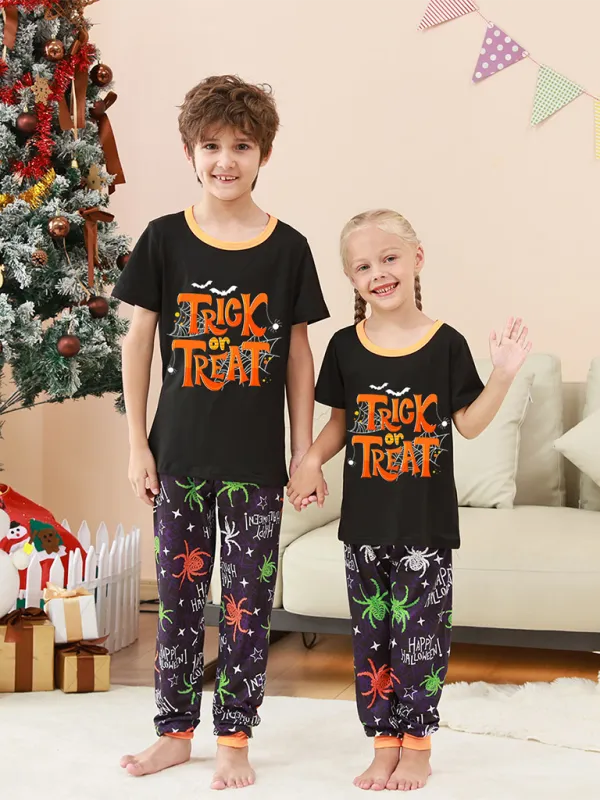 Blue Zone Planet |  Halloween Christmas Parent-Child Homewear Spider Printed Two Piece Pajamas Short Sleeve Long Pants