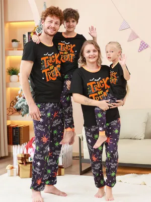 Blue Zone Planet |  Halloween Christmas Parent-Child Homewear Spider Printed Two Piece Pajamas Short Sleeve Long Pants