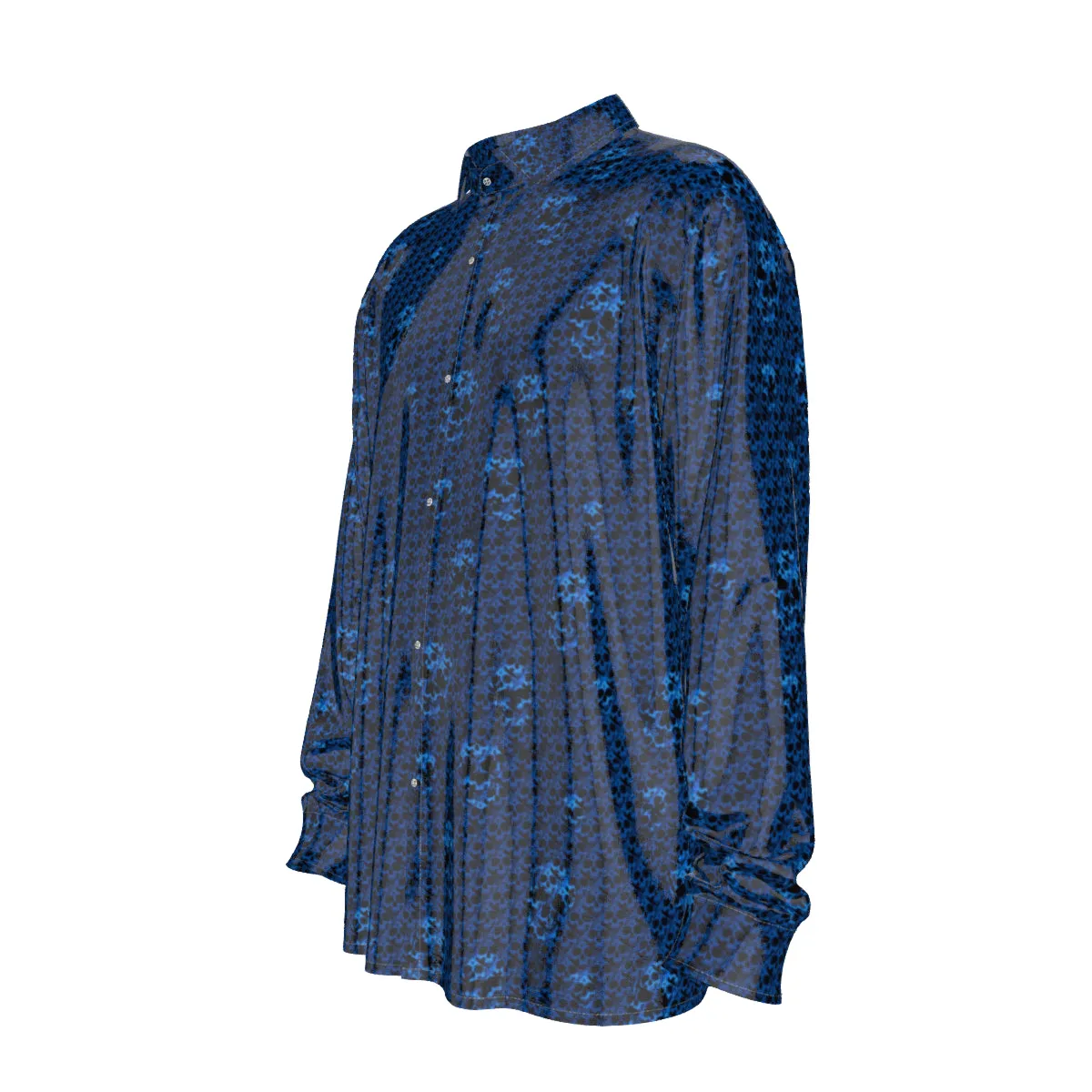 Blu/on blk skulls Men's Imitation Silk Long-Sleeved Shirt