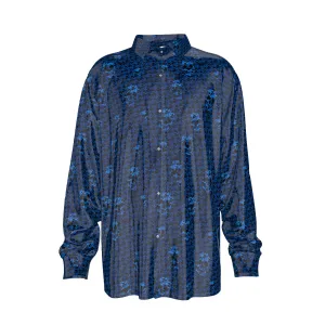 Blu/on blk skulls Men's Imitation Silk Long-Sleeved Shirt