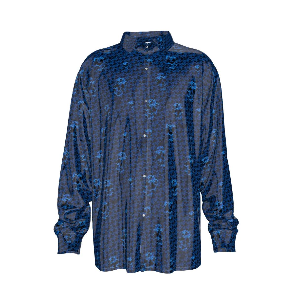 Blu/on blk skulls Men's Imitation Silk Long-Sleeved Shirt