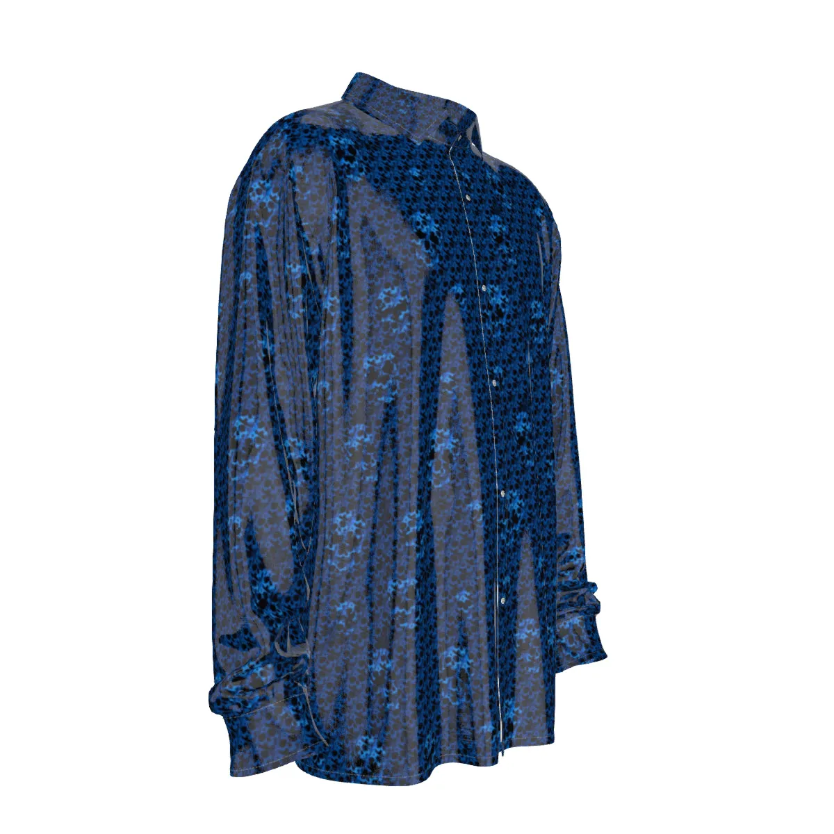 Blu/on blk skulls Men's Imitation Silk Long-Sleeved Shirt