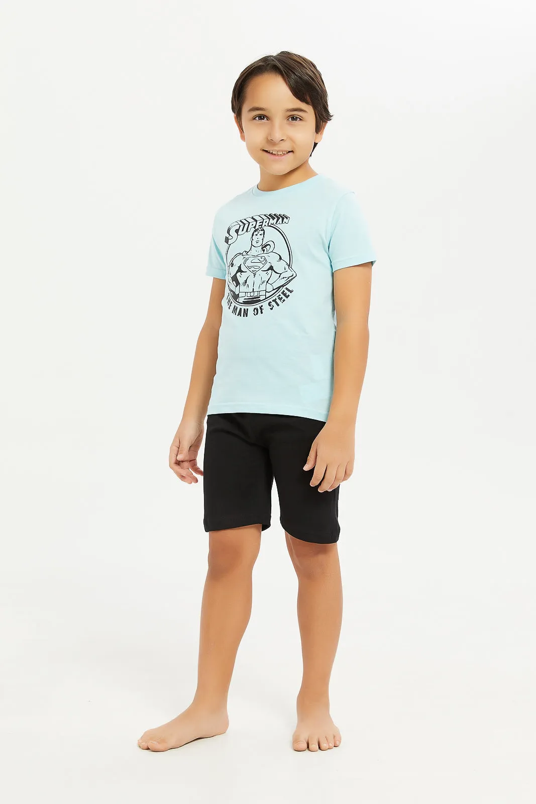 Boys Blue And Black Superman Pyajama Set (2 Piece)
