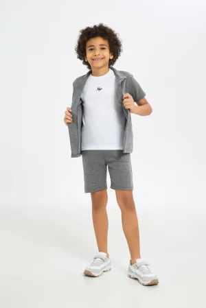 Boys Charcoal And White Casual Shirt Set (3 Piece)
