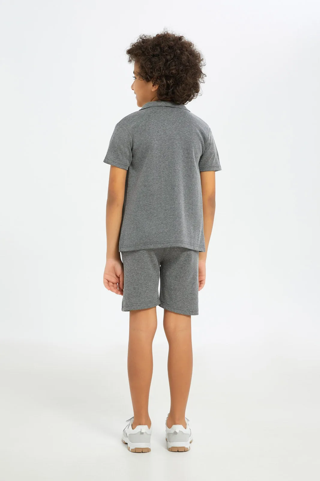 Boys Charcoal And White Casual Shirt Set (3 Piece)