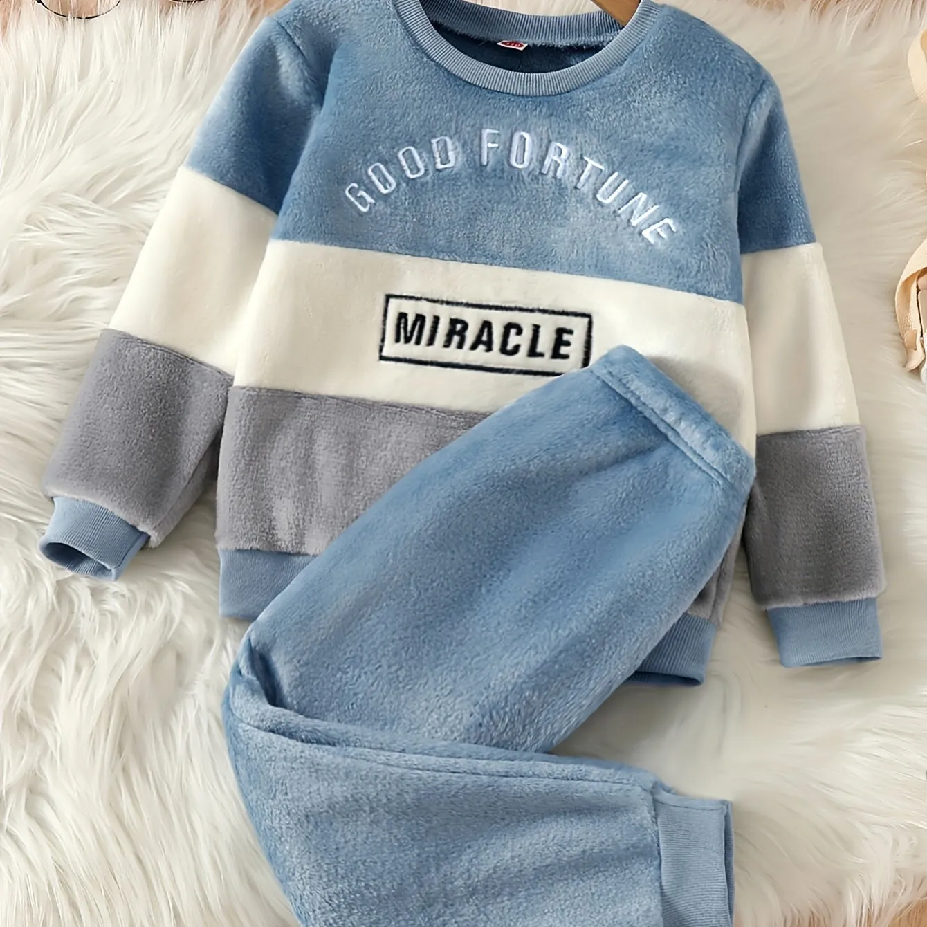 Boys Furry Winter Outfit – Warm Embroidered 2-Piece Set