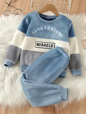 Boys Furry Winter Outfit – Warm Embroidered 2-Piece Set